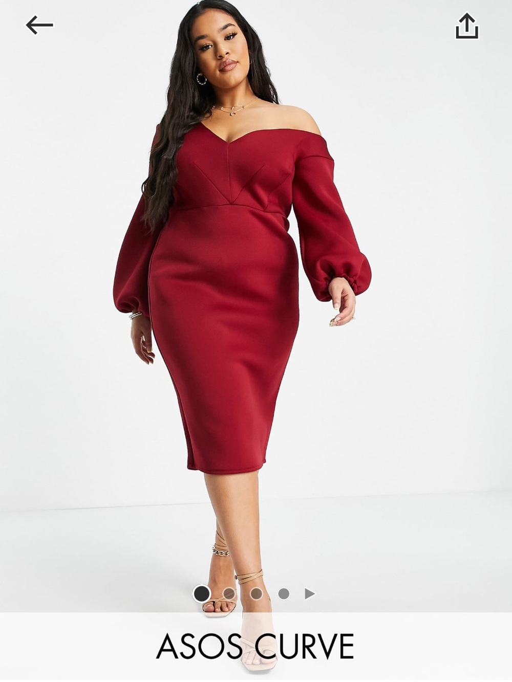 ASOS DESIGN Curve fallen shoulder midi dress with balloon sleeves in wine